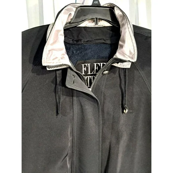 Vintage Fleet Street Black Long Coat Drawstring Waist 80s 90s Retro Womens XL - Picture 2 of 12